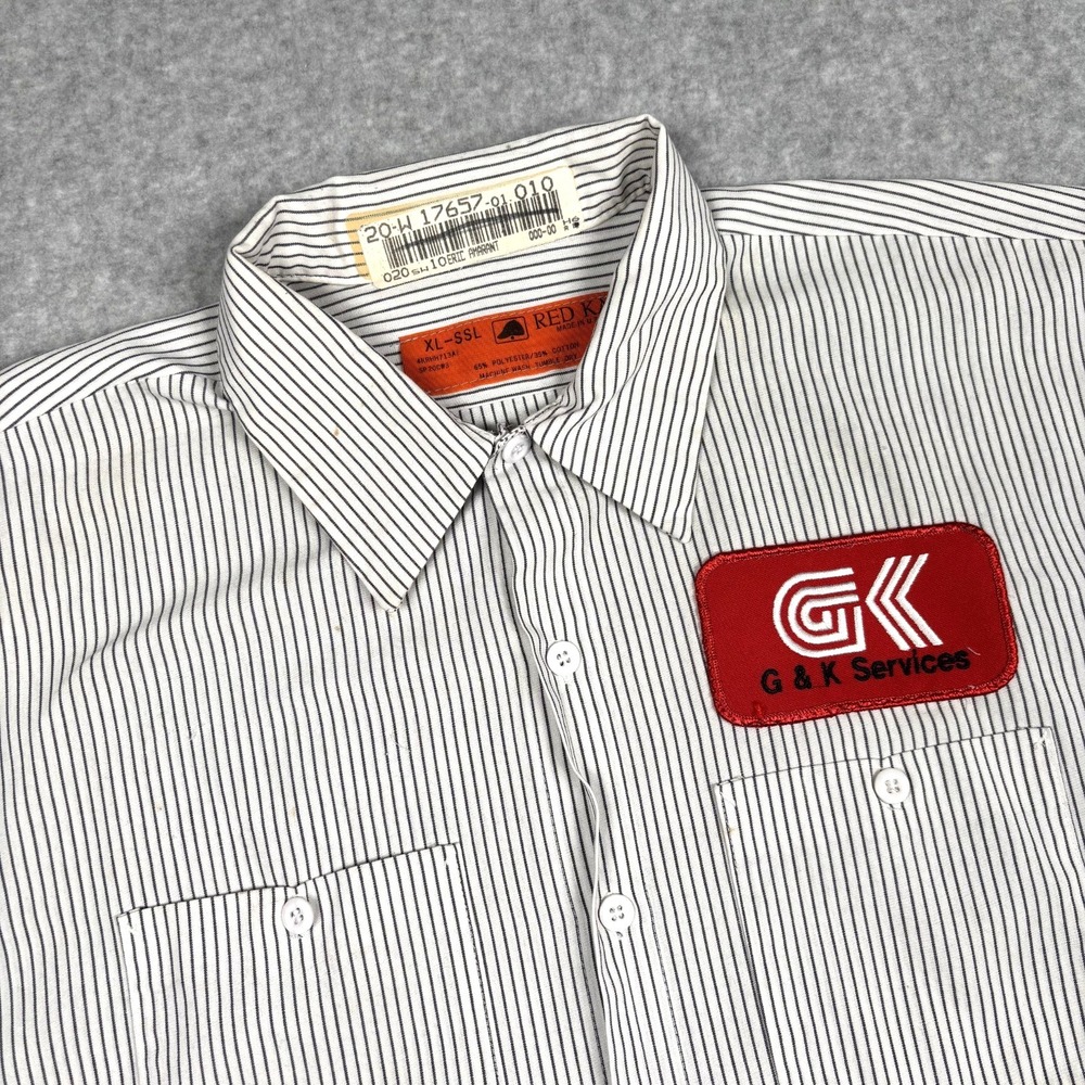 Red Kap Uniform Work Shirt Mens XL White‎ Blue Pinstripe G&K Services Logo